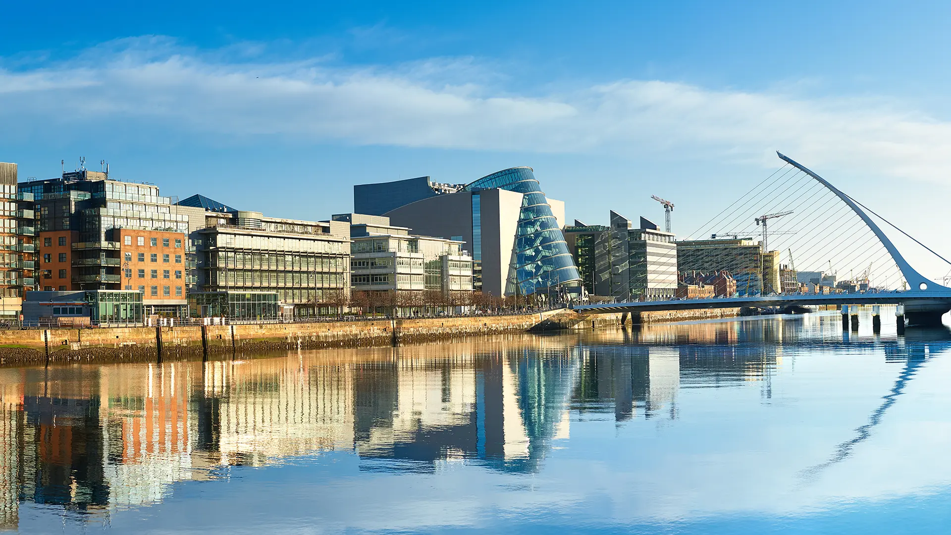 Modern buildings on Liffey River in Dublin