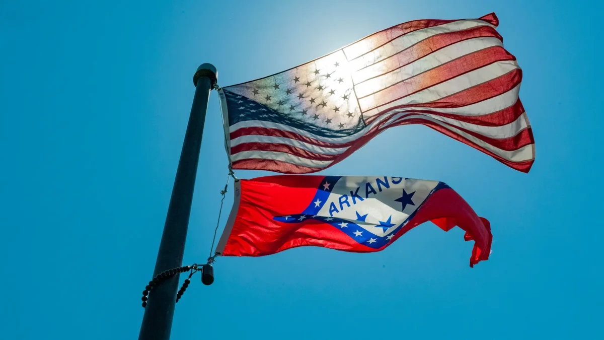 The flags of Arkansas and the United States