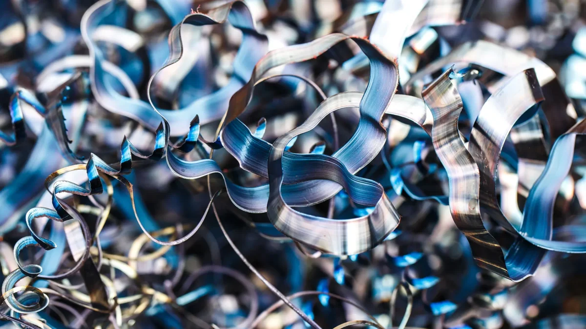 Close-up twisted spiral steel shavings