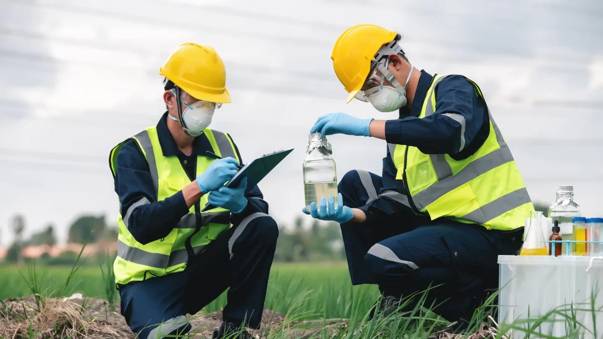 Environmental Engineers Inspect Water Quality and Take Water Samples Notes